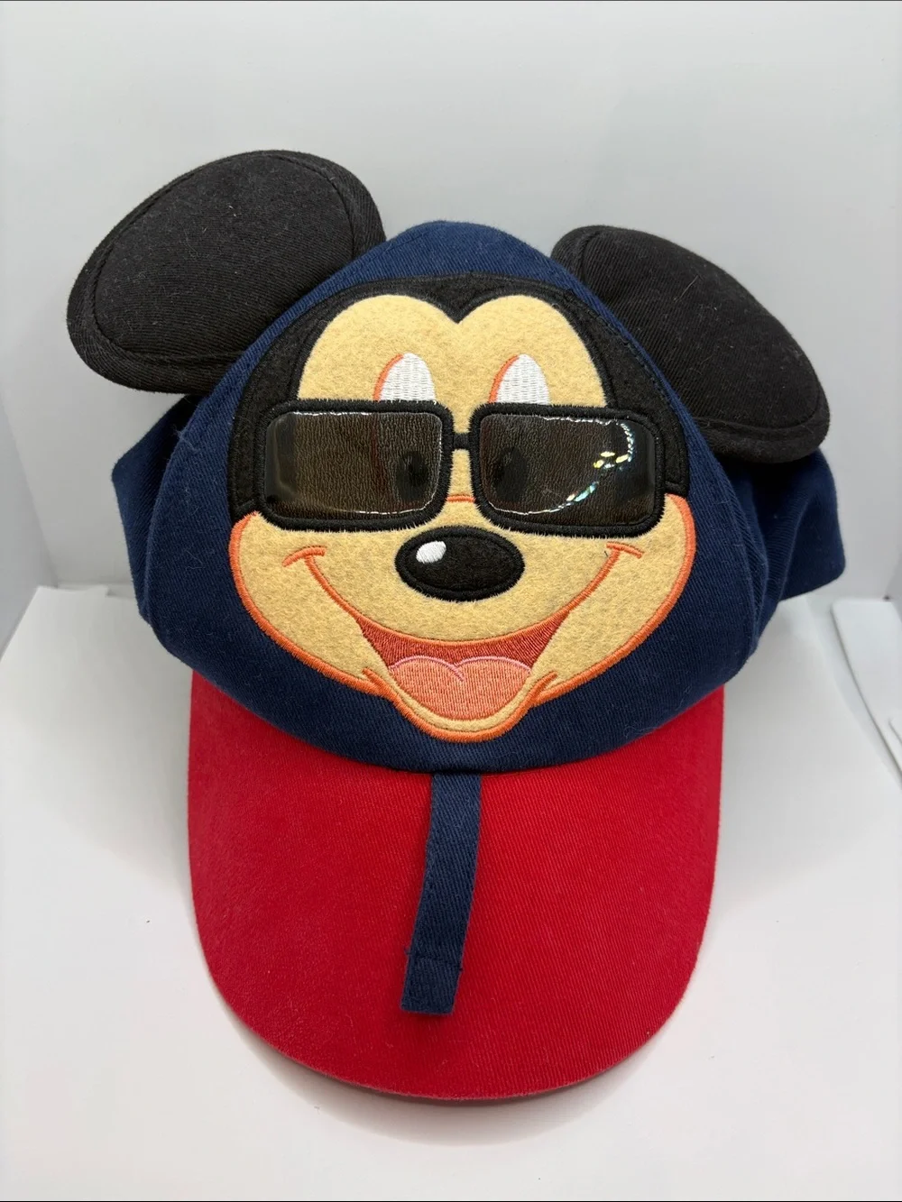 Mickey Mouse Kids' Ear Hat blue & Red w/sunglasses strap holder vintage toddler